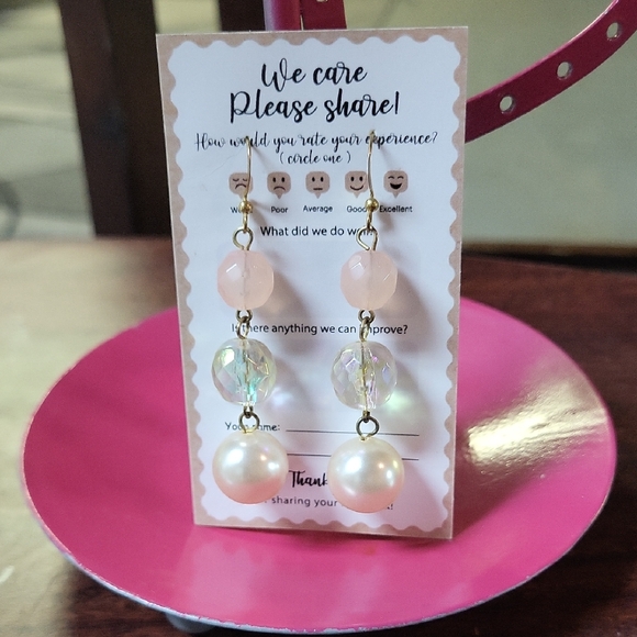 Elegant Pink and Pearl Drop Earrings - Picture 1 of 1